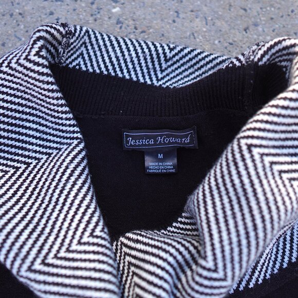 Jessica Howard Houndstooth Cowl Neck Sweater Dress M Black Shift Workwear - Picture 11 of 16